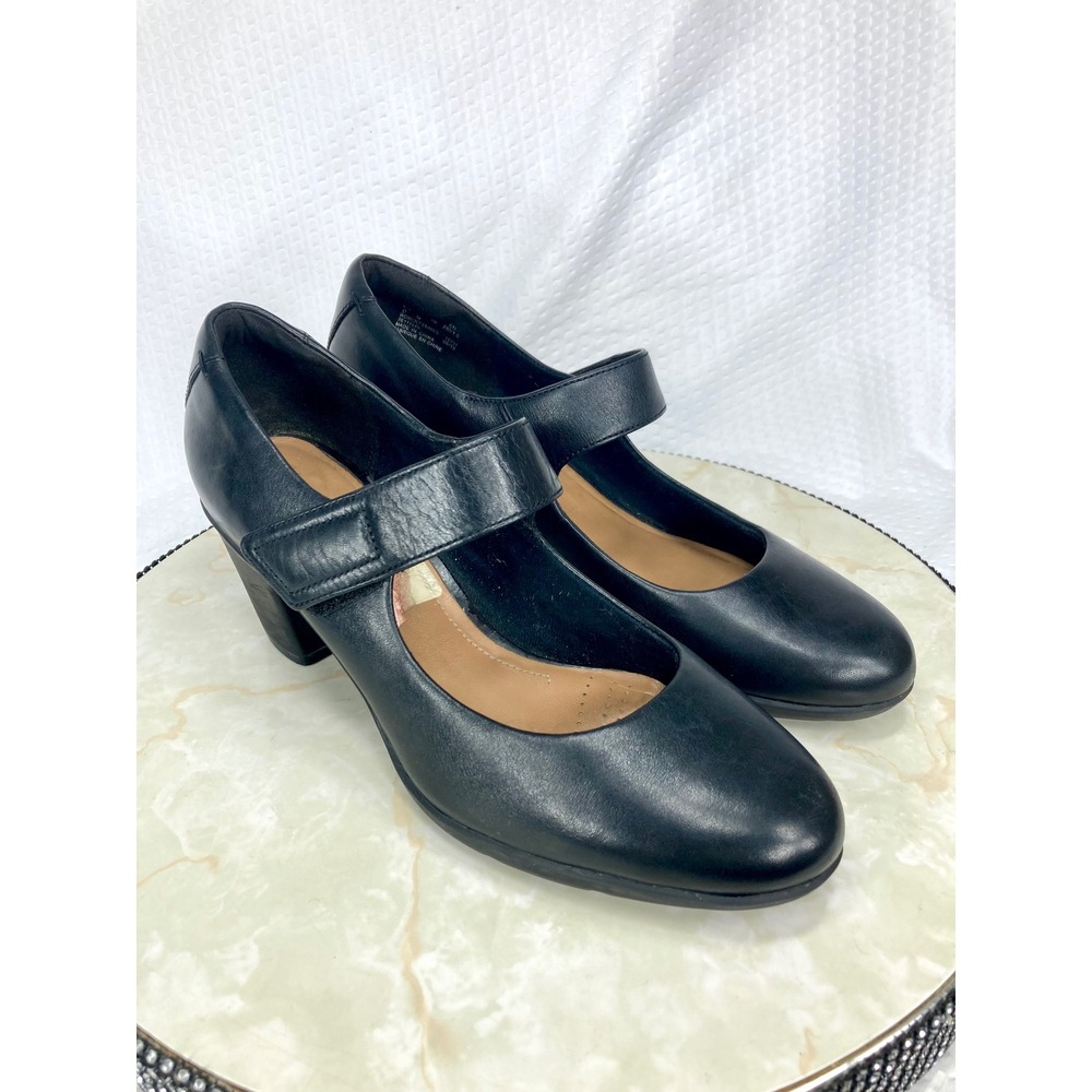 Clarks Artisan Lucette Lady Mary Jane Pumps Shoes Womens 9 Black Leather Heel